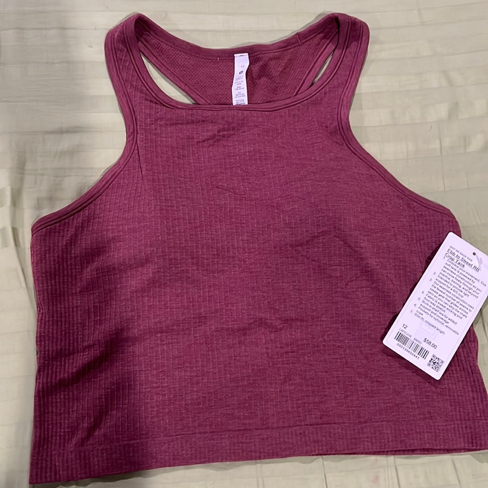 NWT Lululemon Ebb to Street RB Crop Tank size 12 — heathered maroon